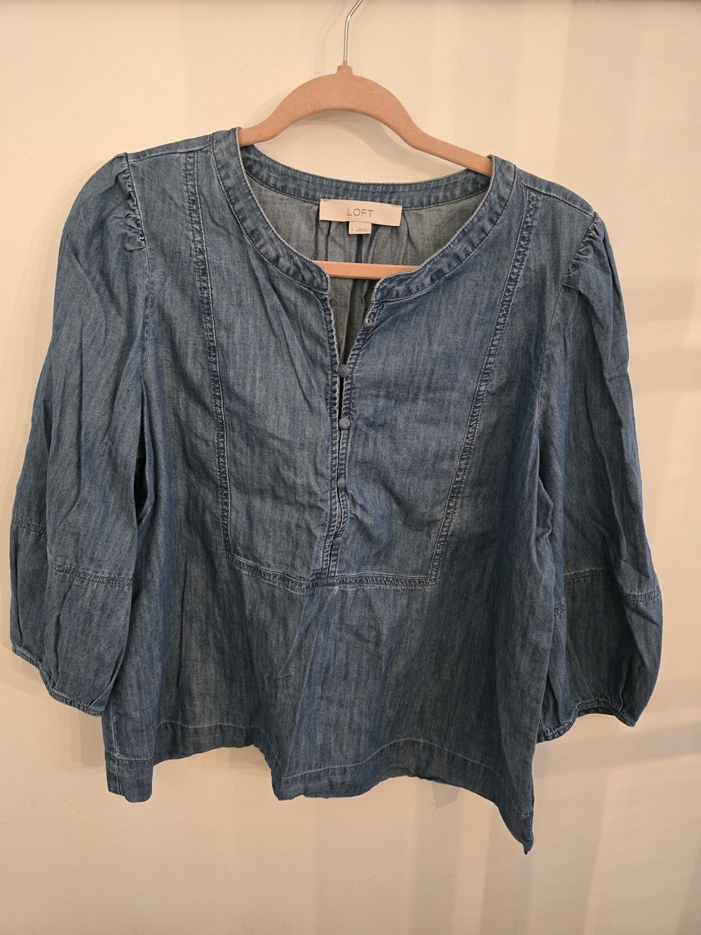 LOFT Women's Denim Peasant Top - Blue